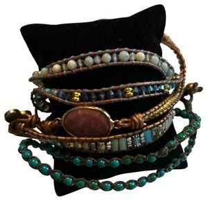Bohemian Multicolor Multi Beaded Wrap Bracelet Lot Of 3
